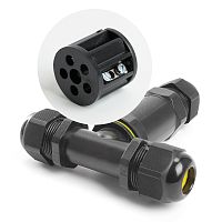 Кабельный коннектор Т-образный 3-контактный Feron LD530, IP68 черный, STEKKER картинка 